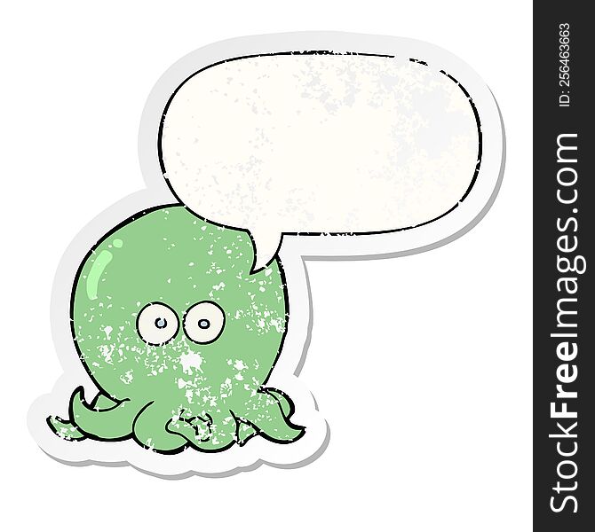 cartoon octopus and speech bubble distressed sticker