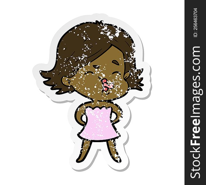 Distressed Sticker Of A Cartoon Girl Pulling Face