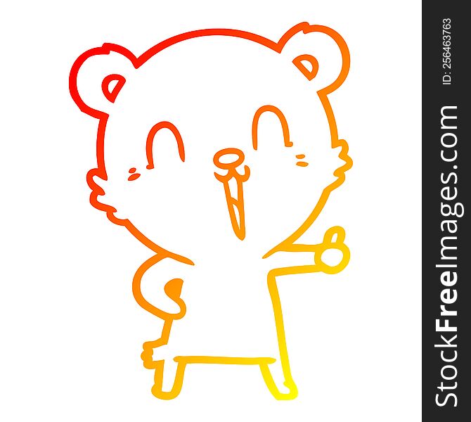 Warm Gradient Line Drawing Happy Laughing Cartoon Bear