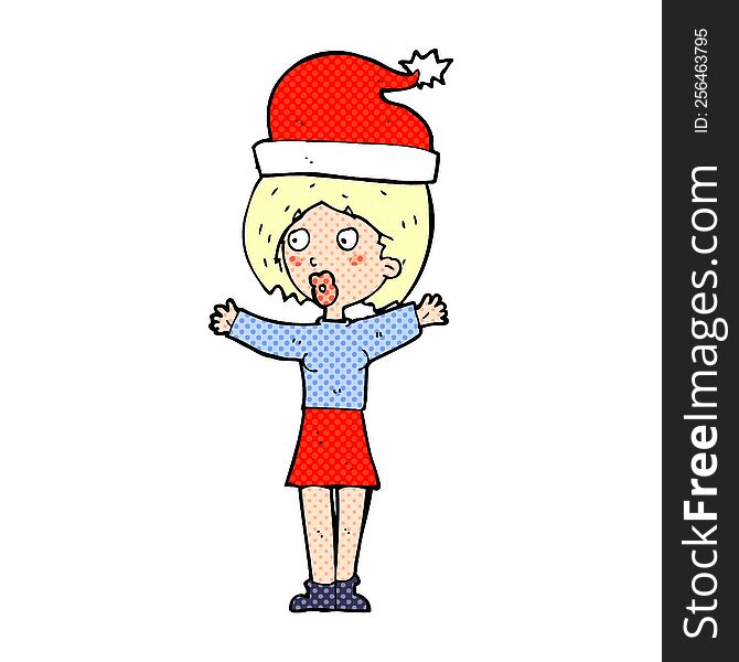 cartoon woman wearing a christmas hat. cartoon woman wearing a christmas hat