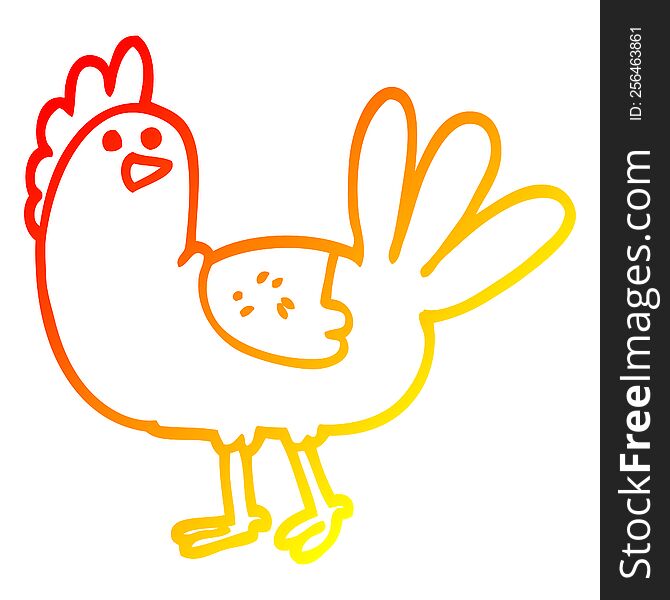 warm gradient line drawing of a cartoon chicken