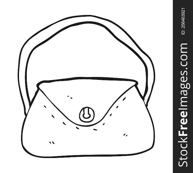 freehand drawn black and white cartoon purse