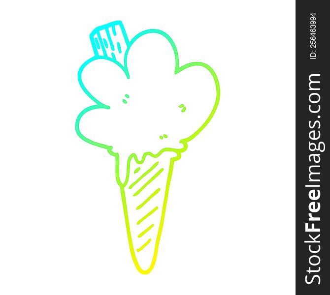 cold gradient line drawing of a cartoon ice cream cone