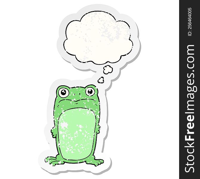 Cartoon Staring Frog And Thought Bubble As A Distressed Worn Sticker