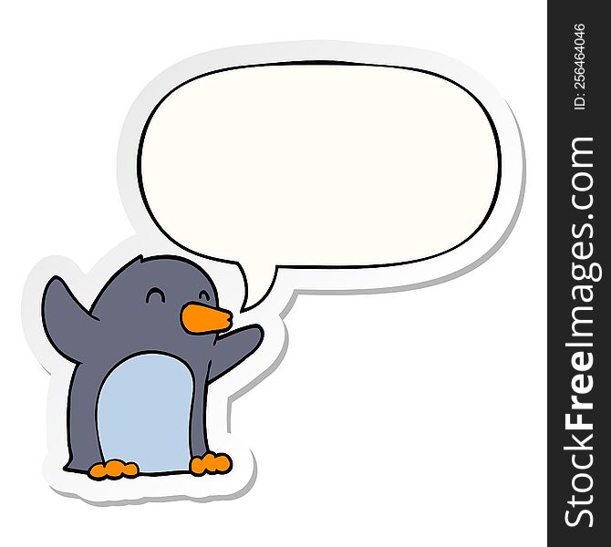 Cartoon Excited Penguin And Speech Bubble Sticker