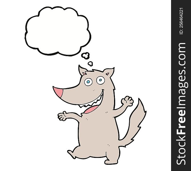 Cartoon Happy Wolf With Thought Bubble