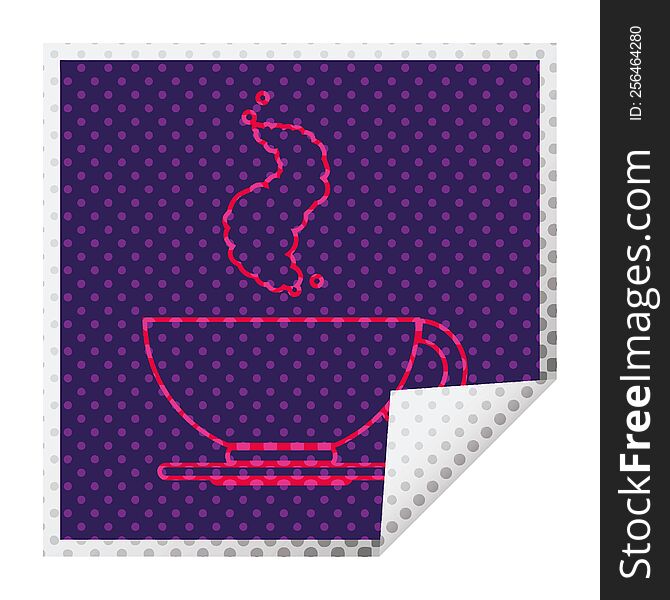 hot cup of coffee square peeling sticker. hot cup of coffee square peeling sticker