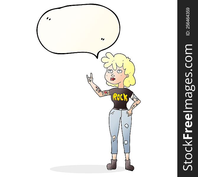 freehand drawn speech bubble cartoon rocker girl