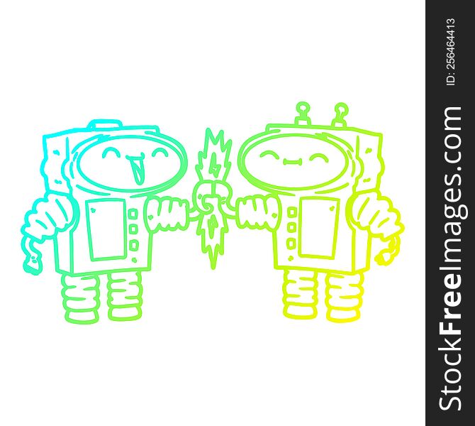 cold gradient line drawing cartoon robots connecting