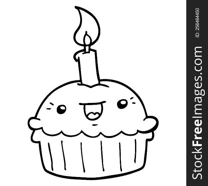 cartoon cupcake with candle