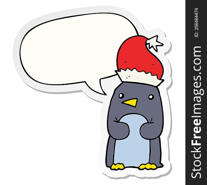 Cute Christmas Penguin And Speech Bubble Sticker