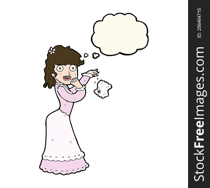 Cartoon Victorian Woman Dropping Handkerchief With Thought Bubble