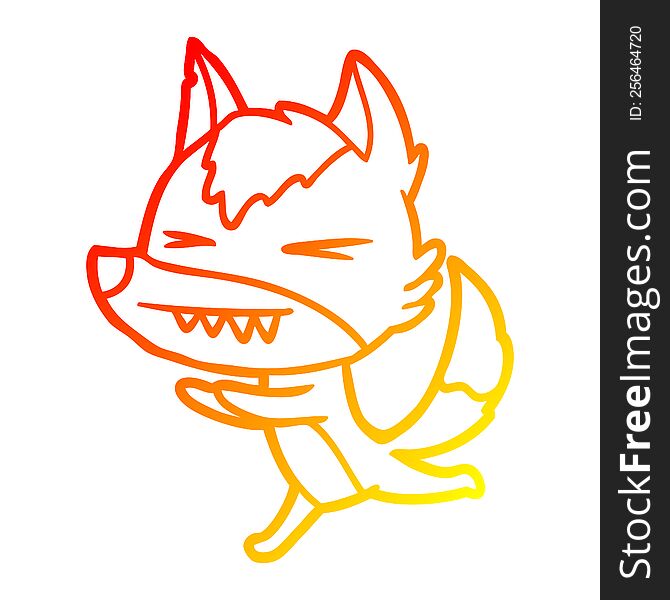 Warm Gradient Line Drawing Angry Wolf Running