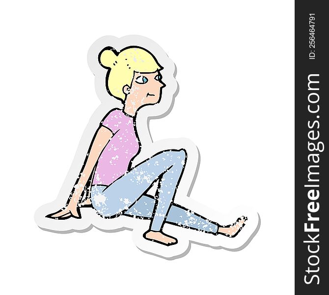 Retro Distressed Sticker Of A Cartoon Woman Sitting