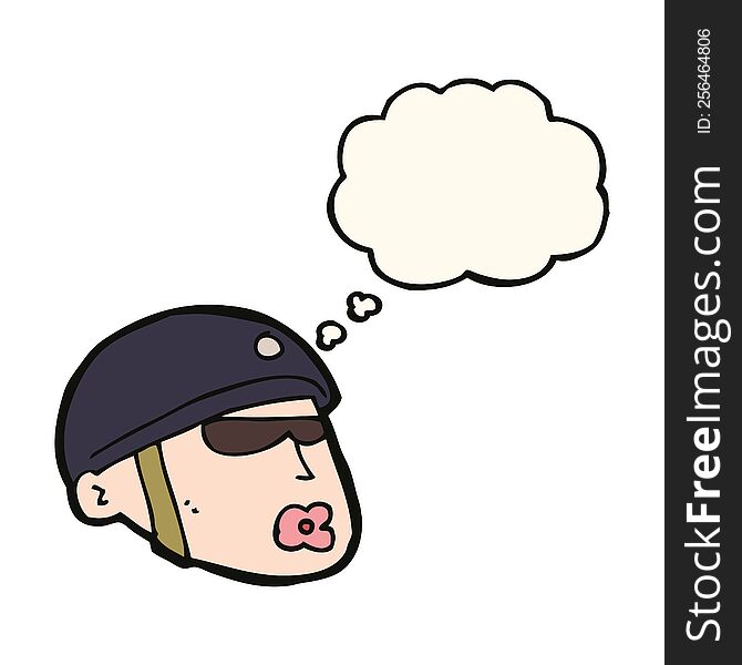 cartoon policeman head with thought bubble