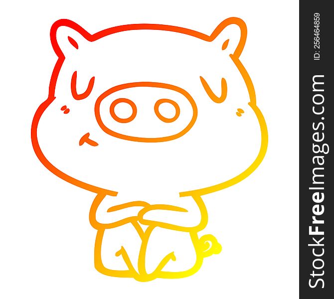 warm gradient line drawing of a cartoon content pig meditating