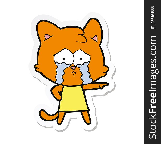 Sticker Of A Cartoon Crying Cat