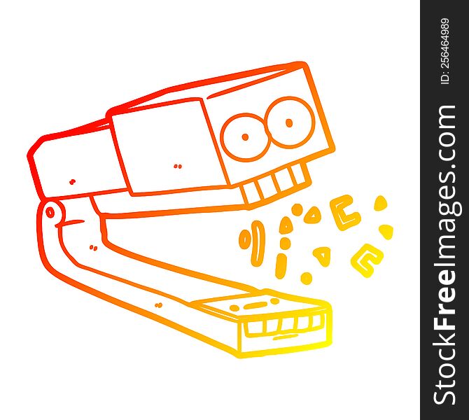 warm gradient line drawing of a crazy cartoon stapler