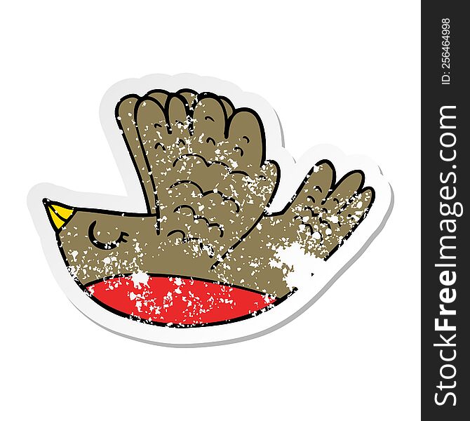 Distressed Sticker Of A Cartoon Flying Bird
