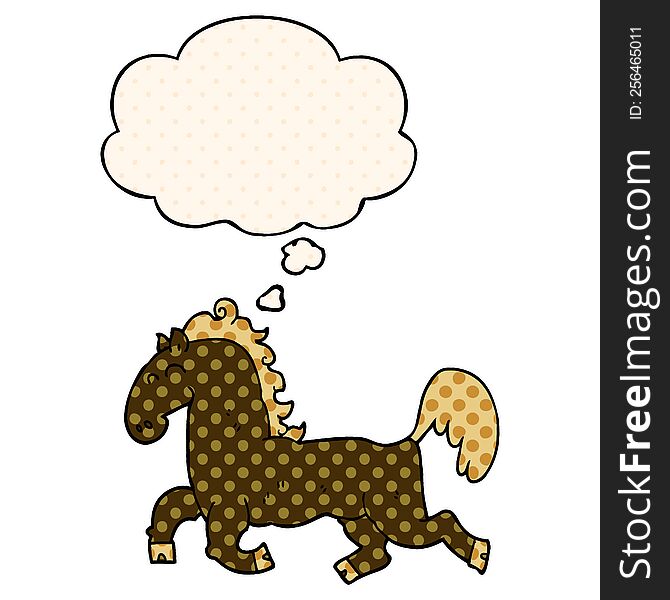 cartoon stallion and thought bubble in comic book style