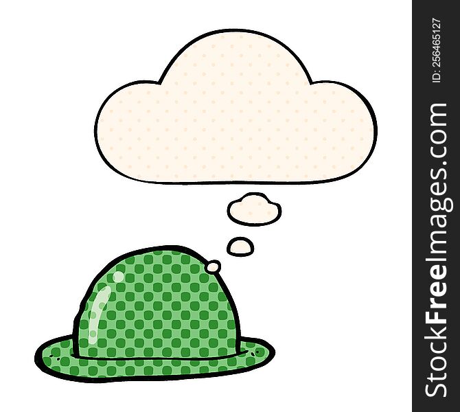 cartoon bowler hat with thought bubble in comic book style