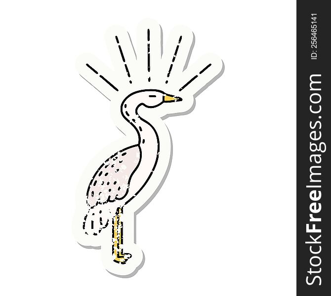 Grunge Sticker Of Tattoo Style Standing Stork