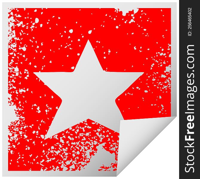 Distressed Square Peeling Sticker Symbol Gold Star