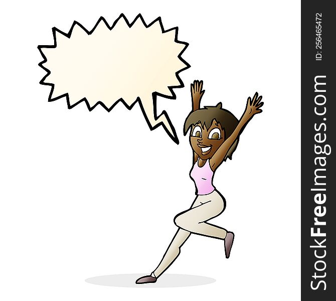 Cartoon Excited Woman With Speech Bubble