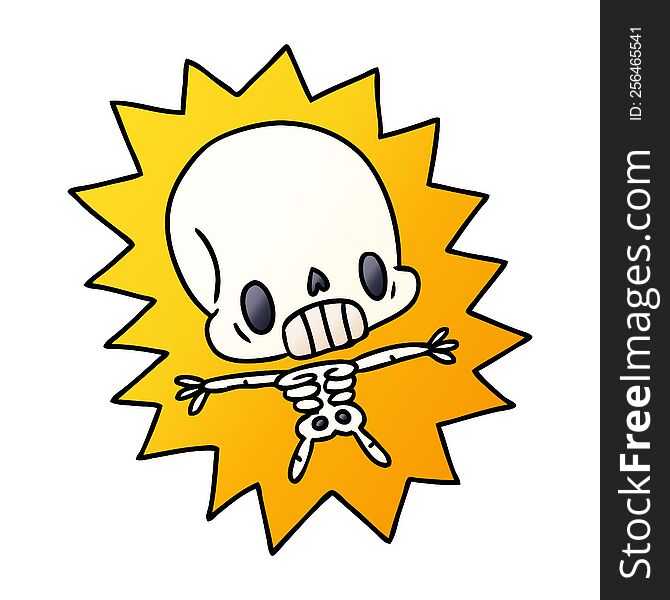 gradient cartoon illustration kawaii electrocuted skeleton. gradient cartoon illustration kawaii electrocuted skeleton