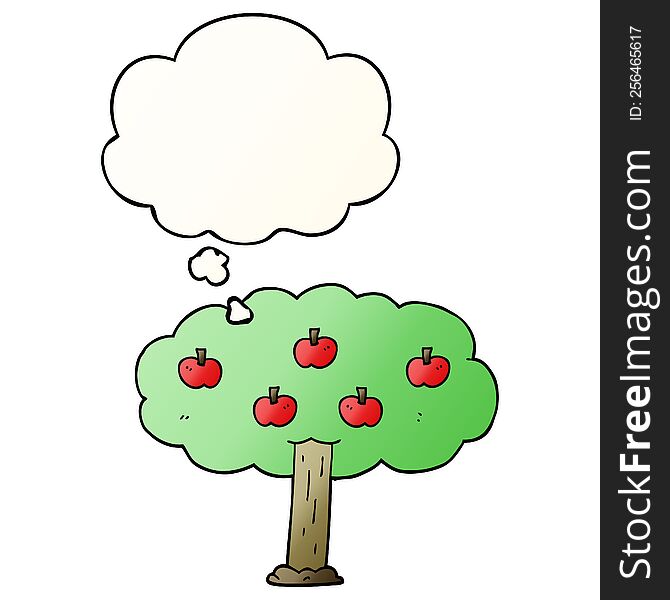 cartoon apple tree with thought bubble in smooth gradient style