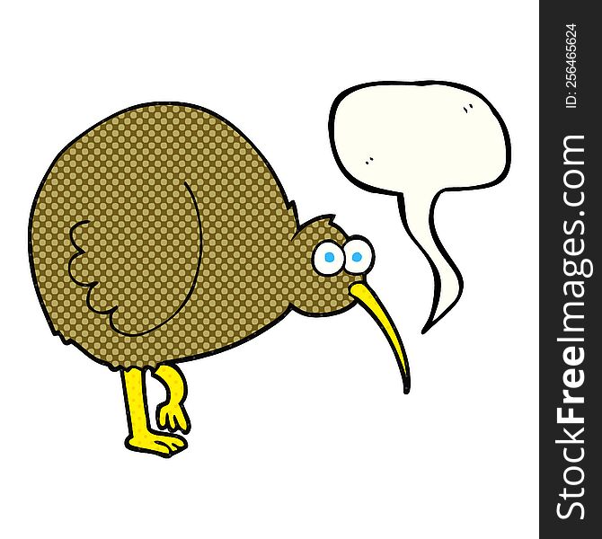 freehand drawn comic book speech bubble cartoon kiwi bird