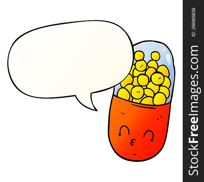cartoon pill with speech bubble in smooth gradient style