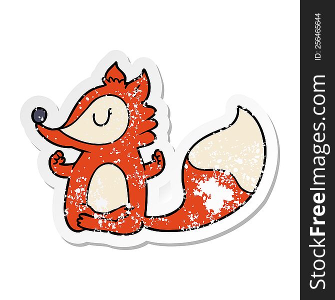 Distressed Sticker Of A Cartoon Fox Meditating