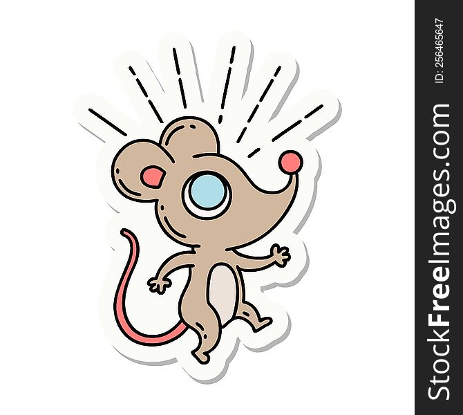 Sticker Of Tattoo Style Mouse Character
