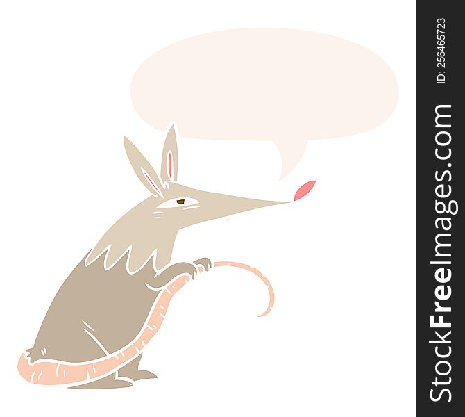 Cartoon Sneaky Rat And Speech Bubble In Retro Style