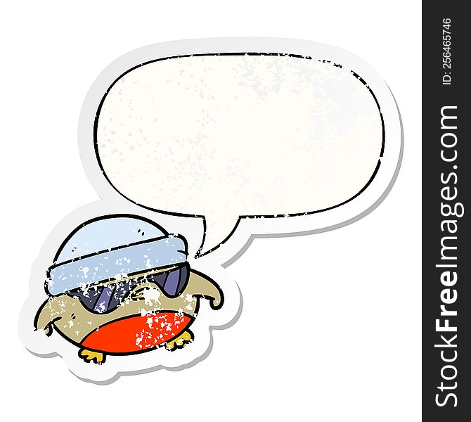 Cool Christmas Robin Cartoon And Sunglasses And Speech Bubble Distressed Sticker