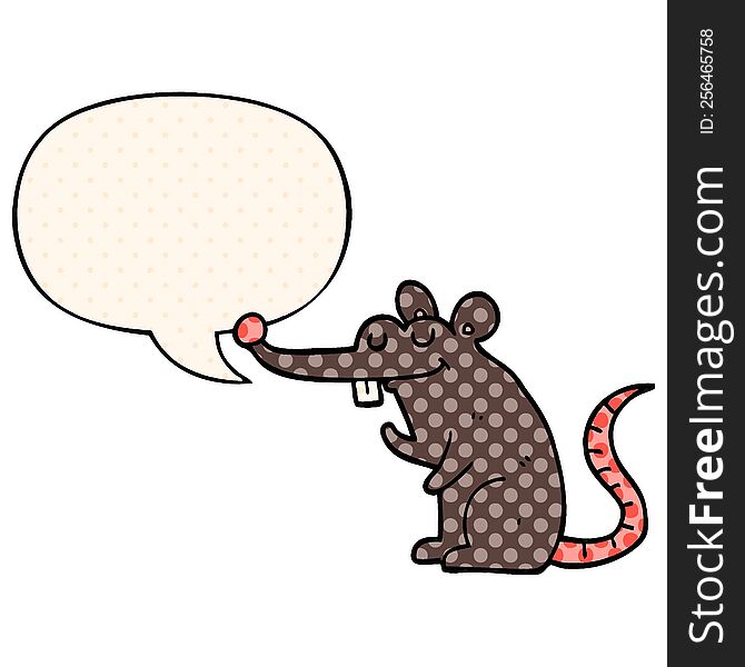 cartoon rat with speech bubble in comic book style
