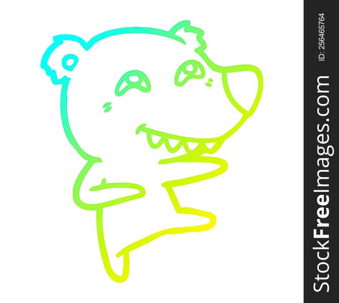 Cold Gradient Line Drawing Cartoon Bear Showing Teeth While Dancing