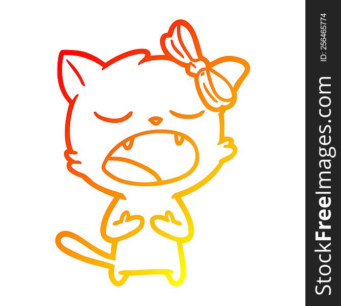 Warm Gradient Line Drawing Cartoon Cat Meowing