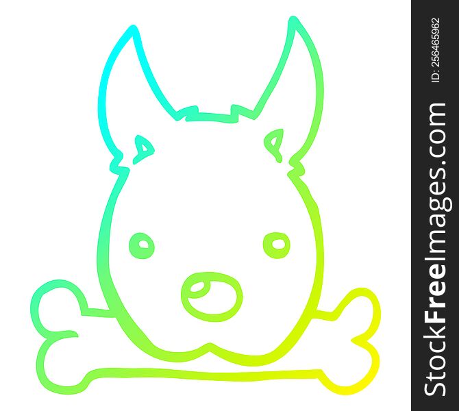 cold gradient line drawing of a cartoon dog with bone