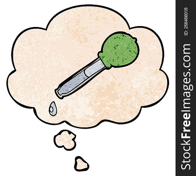 cartoon pipette with thought bubble in grunge texture style. cartoon pipette with thought bubble in grunge texture style