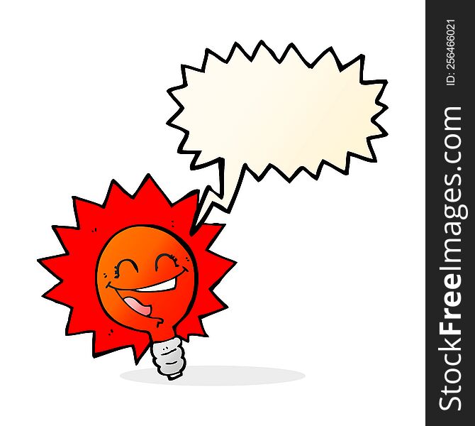 happy flashing red light bulb cartoon  with speech bubble