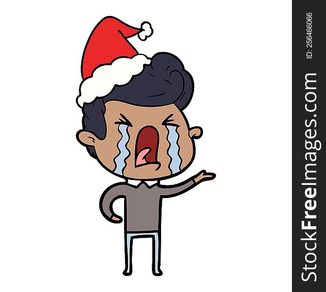Line Drawing Of A Crying Man Wearing Santa Hat