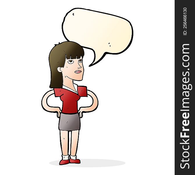 Cartoon Woman With Hands On Hips With Speech Bubble