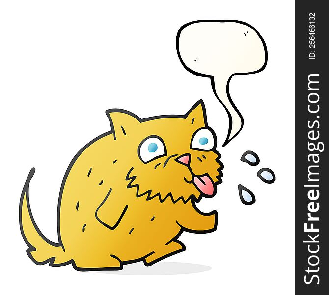 freehand drawn speech bubble cartoon cat blowing raspberry