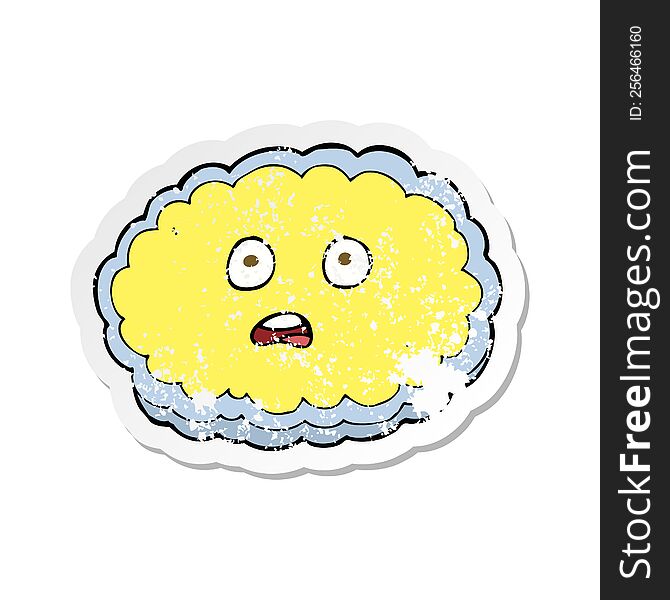 retro distressed sticker of a shocked cartoon cloud face