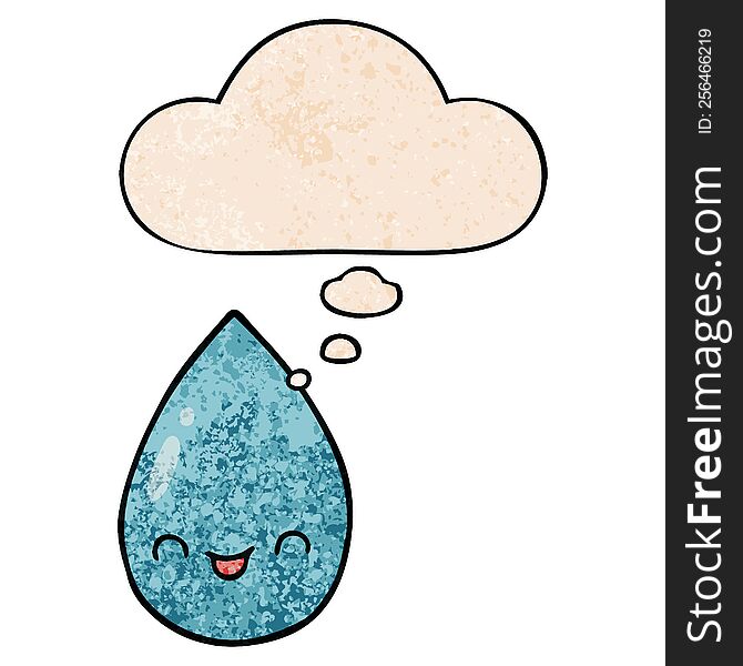 Cartoon Cute Raindrop And Thought Bubble In Grunge Texture Pattern Style