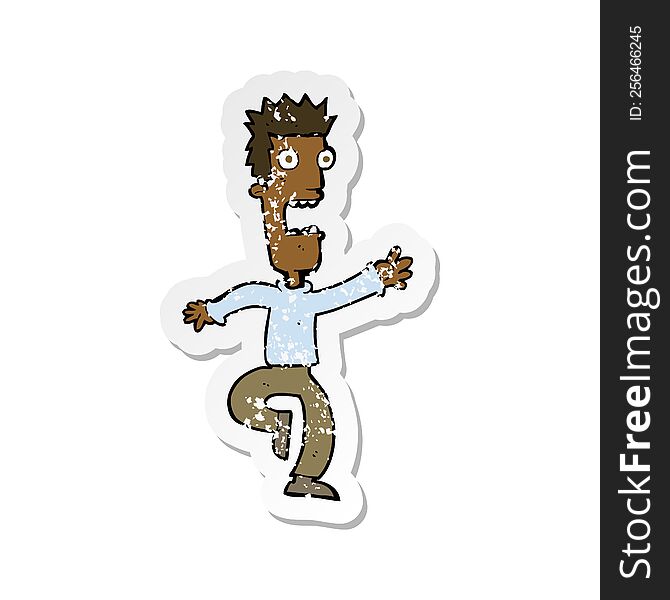 retro distressed sticker of a cartoon shrieking man