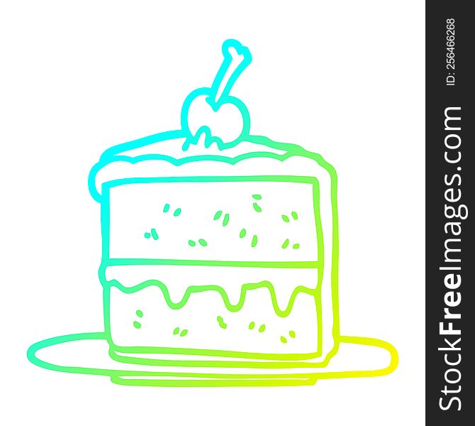 cold gradient line drawing of a cartoon chocolate cake