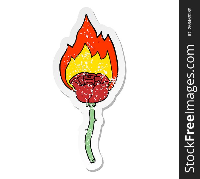 distressed sticker of a cartoon flaming rose